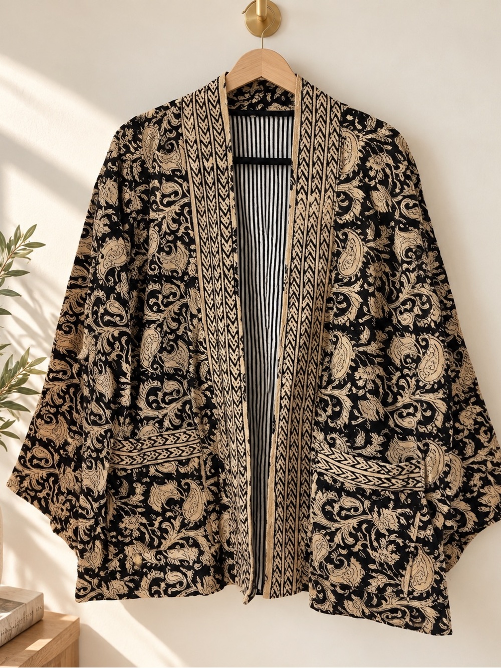 Handmade India Velvet Suzani Reversible Quilted Kimono Jacket OS NWOT